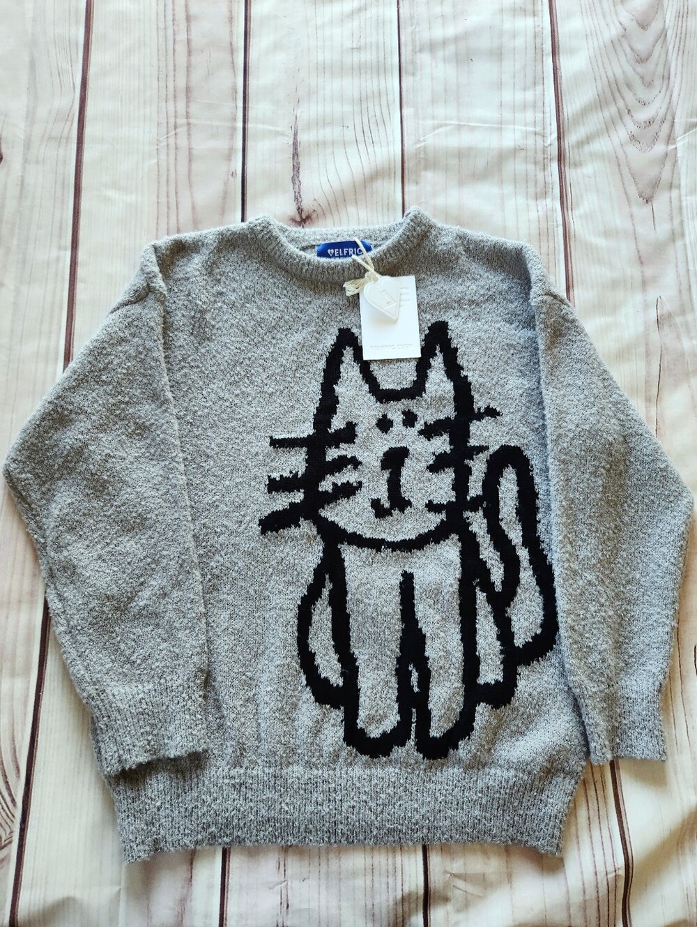 NWT Aelfric Eden "Hand Drawn Cat Oversize Sweater" Gray Black | Unisex Size M